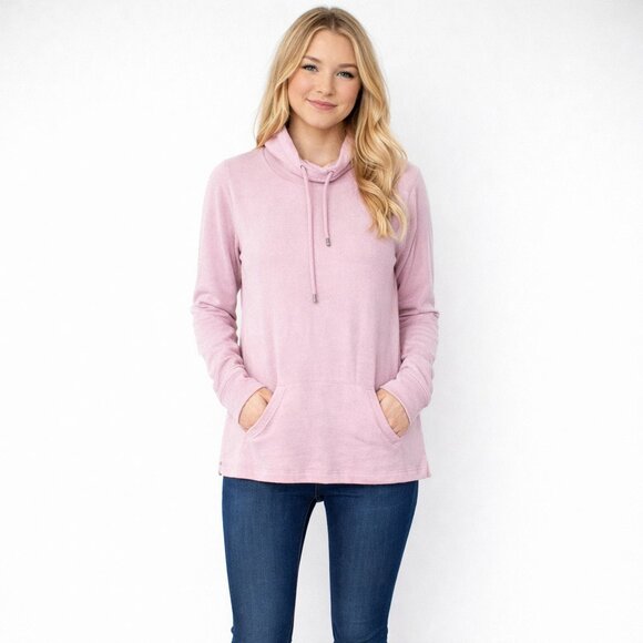 2/$30 Isaac Mizrahi LIVE Drawstring Funnel Neck Sweatshirt Pink XXS #A1600 - Picture 1 of 7